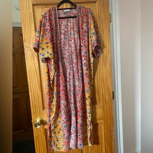 Lulla Collection Colorful Paisley Kimono Duster One Size Boho Beach Cover Up